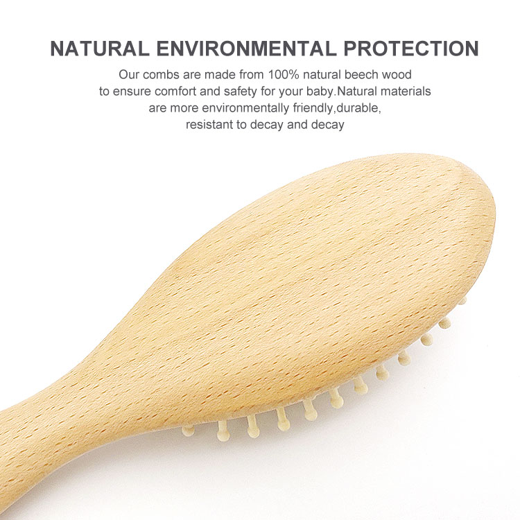 Solid beech wood baby soft bristles hair brush newborn wool hair brush and comb set