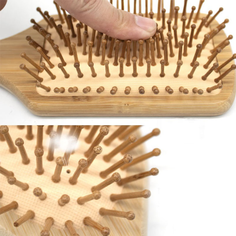 3Pcs Natural bamboo paddle & cushion massage hair brush set