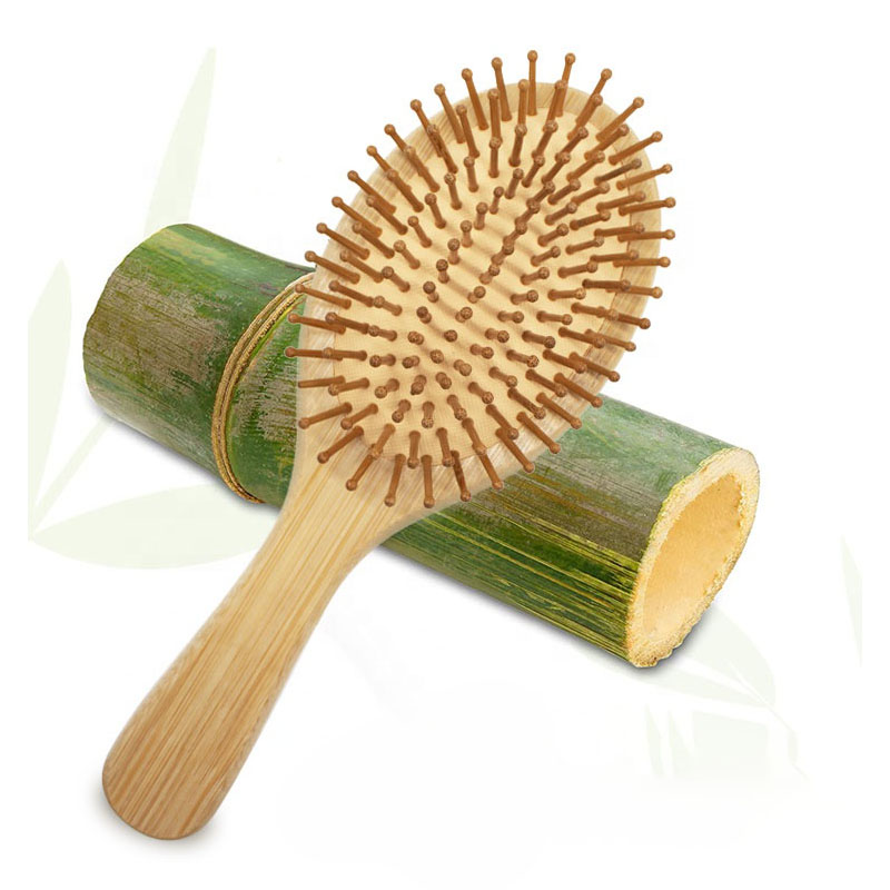 3Pcs Natural bamboo paddle & cushion massage hair brush set