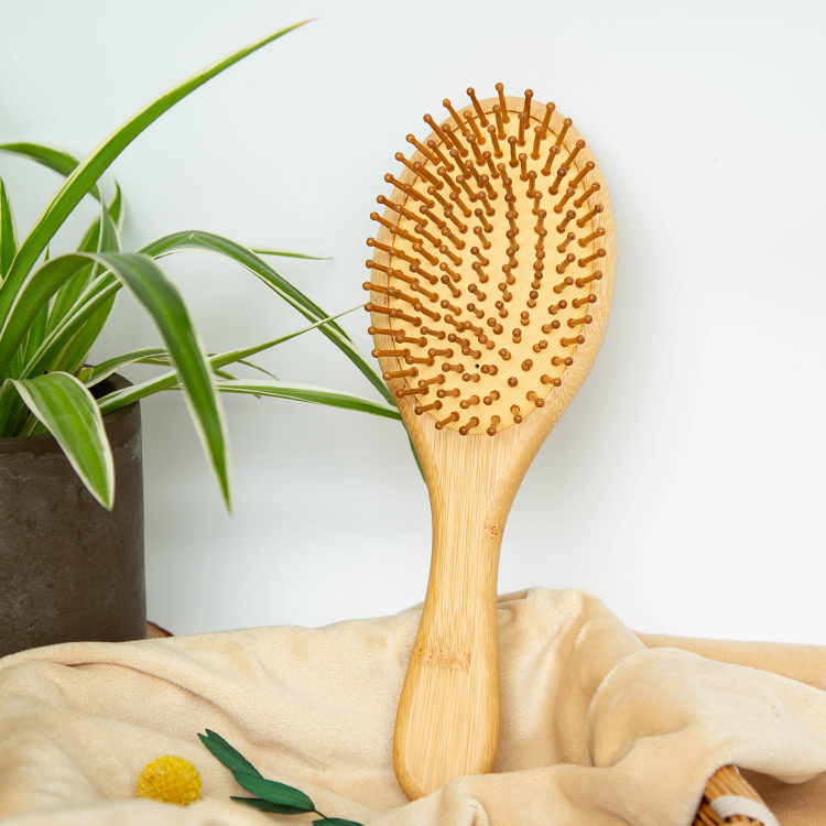 3Pcs Natural bamboo paddle & cushion massage hair brush set