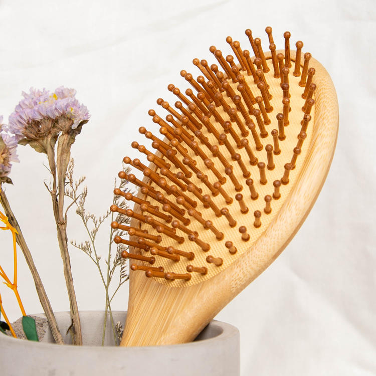 3Pcs Natural bamboo paddle & cushion massage hair brush set