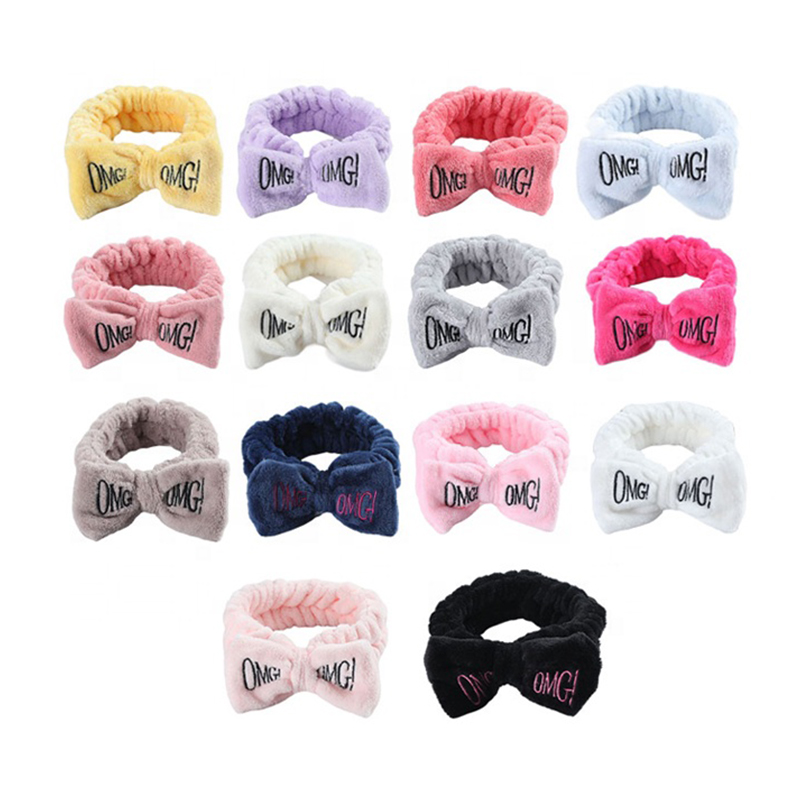 OMG coral fleece bowknot elastic girls facial makeup headband