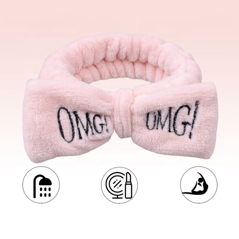 OMG coral fleece bowknot elastic girls facial makeup headband