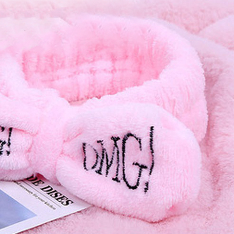 OMG coral fleece bowknot elastic girls facial makeup headband
