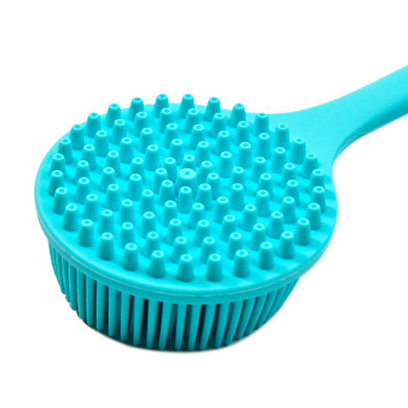 Double sided long handle back scrubber silicone massage exfoliator bath brush