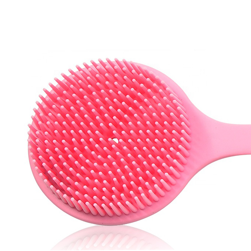 Double sided long handle back scrubber silicone massage exfoliator bath brush