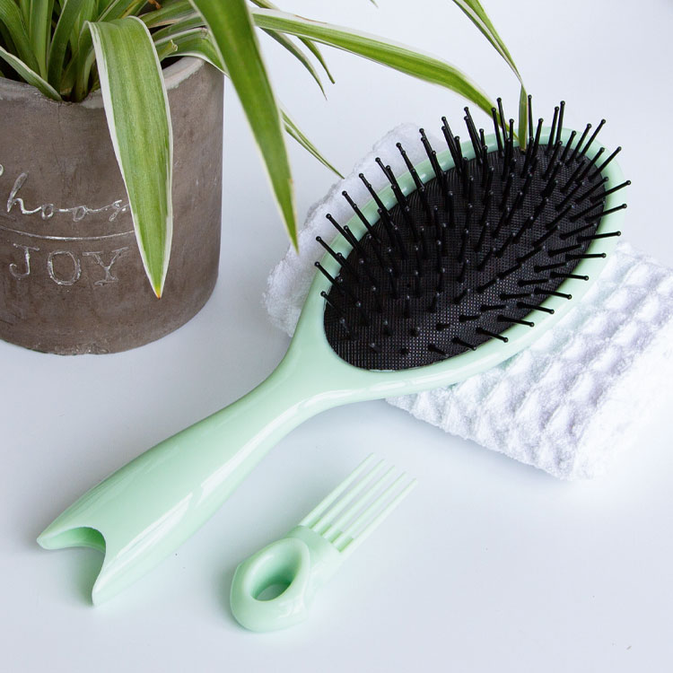 Separatable detangling cushion hair brush with cleaner brush