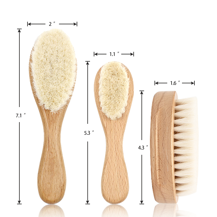 Newborn soft natural soft wool bristles massage scalp wood handle baby hair brush set