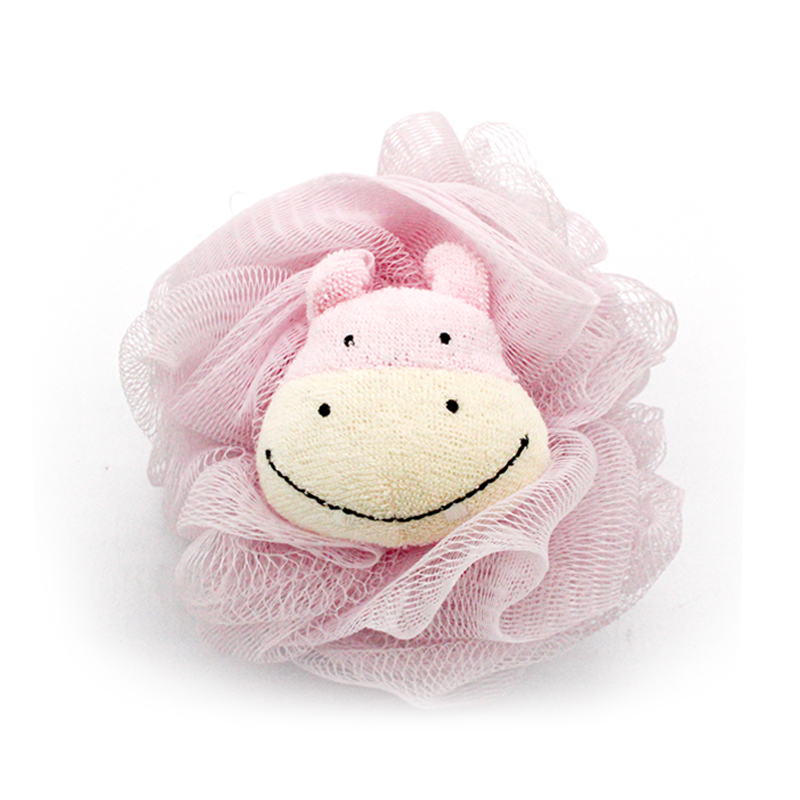  PE Soft cow shape portable body cleaning net puff loofah mesh pouf ball soft baby bath sponge