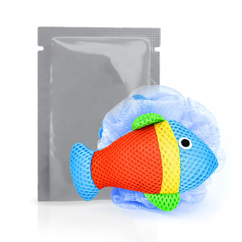 Elastic soft foaming exfoliating cute pe fish shape baby bath mesh pouf ball bath sponge