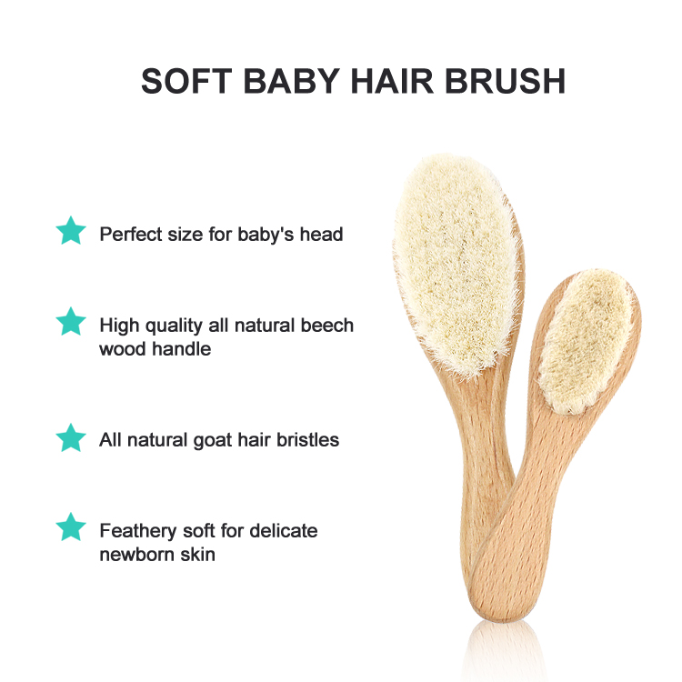 Newborn soft natural soft wool bristles massage scalp wood handle baby hair brush set
