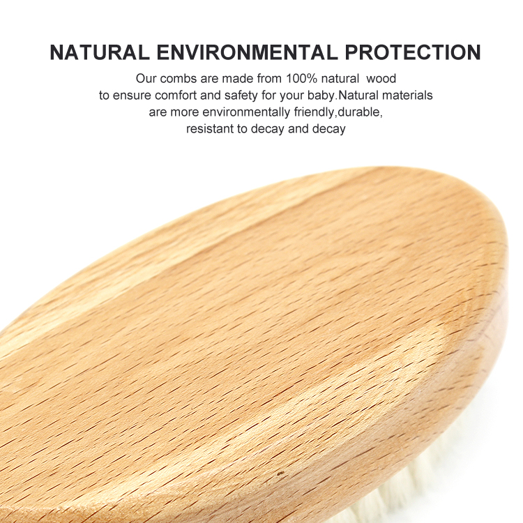 Newborn soft natural soft wool bristles massage scalp wood handle baby hair brush set
