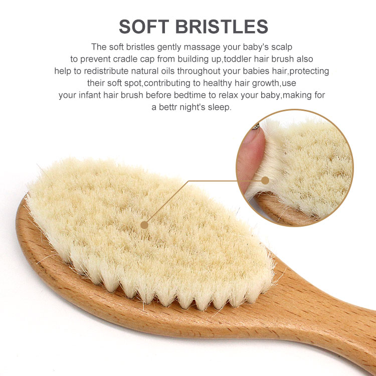 Natural soft wool scalp massage beech wood comb professional newborn baby hair brush set