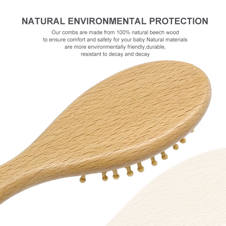 Natural soft wool scalp massage beech wood comb professional newborn baby hair brush set