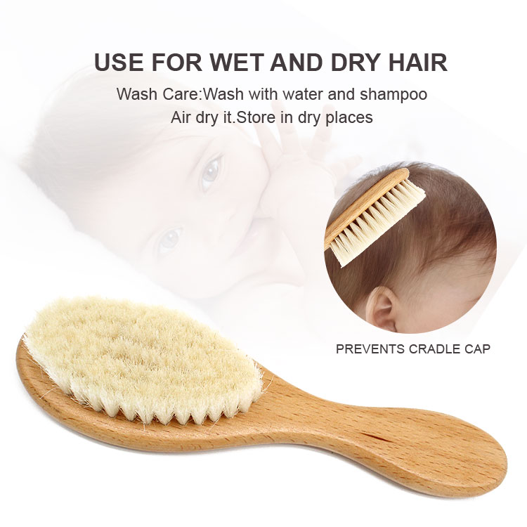 Natural soft wool scalp massage beech wood comb professional newborn baby hair brush set