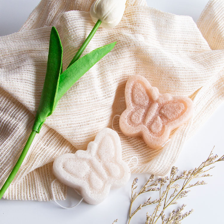 100% Natural butterfly lovely facial konjac sponge for kids and girls