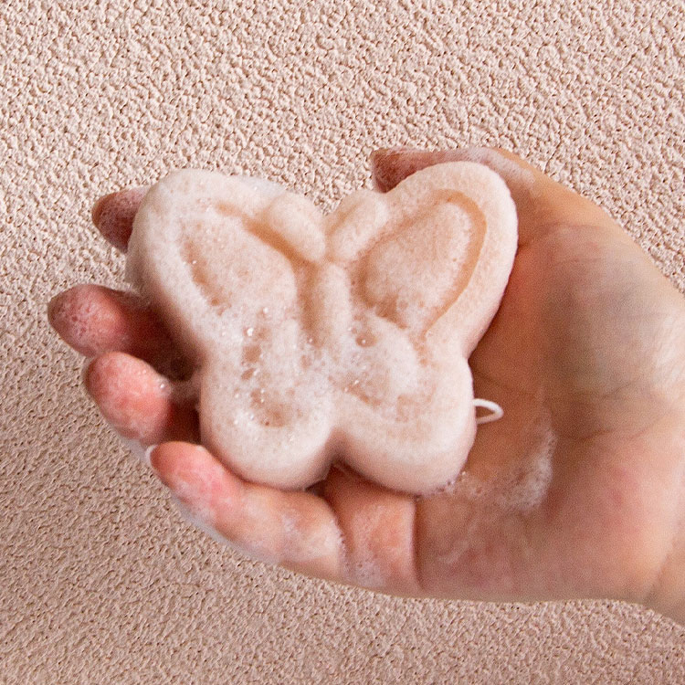 100% Natural butterfly lovely facial konjac sponge for kids and girls