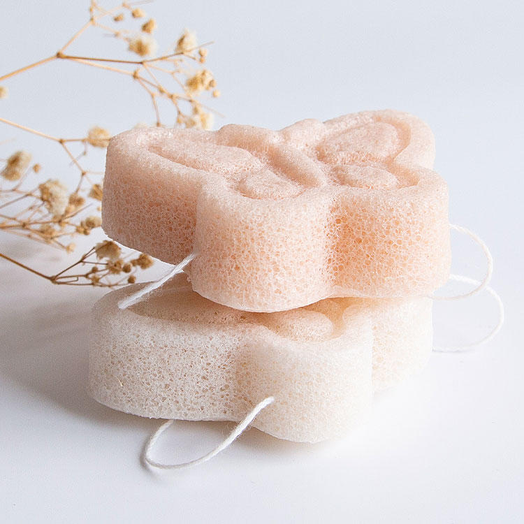 100% Natural butterfly lovely facial konjac sponge for kids and girls