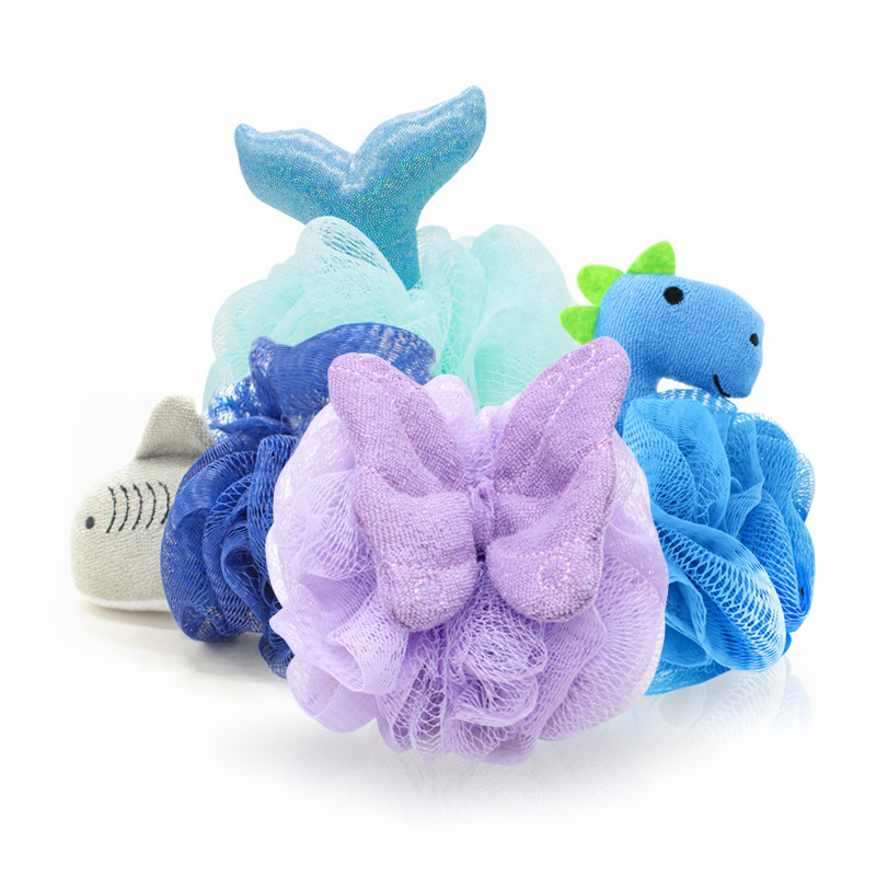 Practical exfoliating rich foam super soft eco friendly cute pe loofah mesh shower baby bath sponge