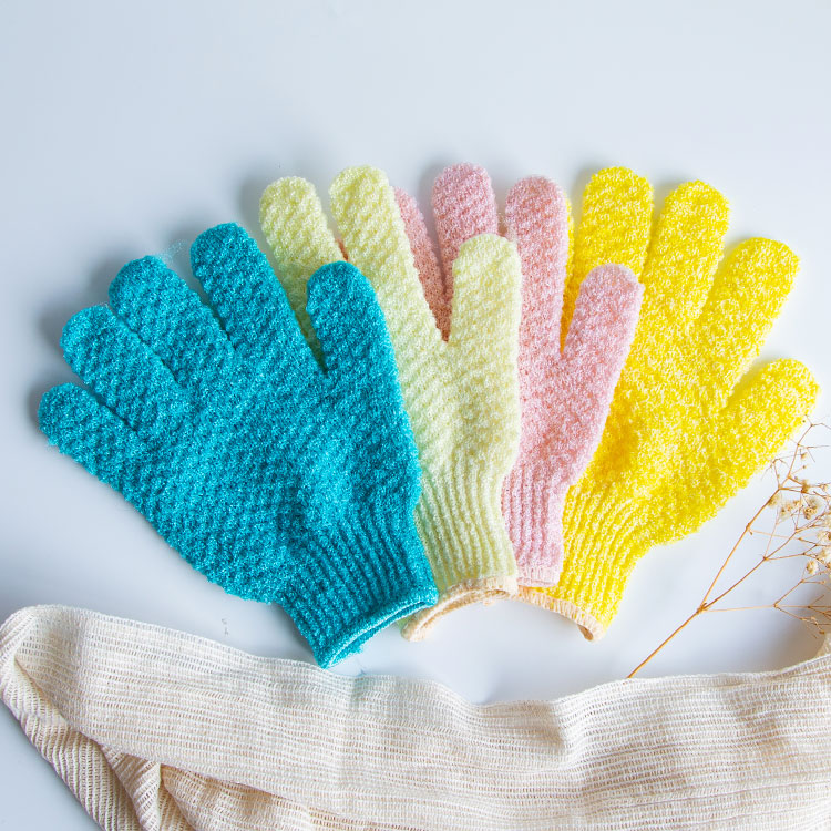 Woven texture five fingers nylon bath exfoliating glove