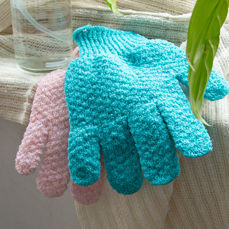 Woven texture five fingers nylon bath exfoliating glove