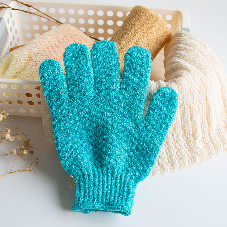 Woven texture five fingers nylon bath exfoliating glove