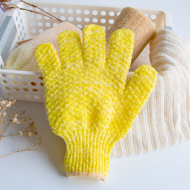 Woven texture five fingers nylon bath exfoliating glove