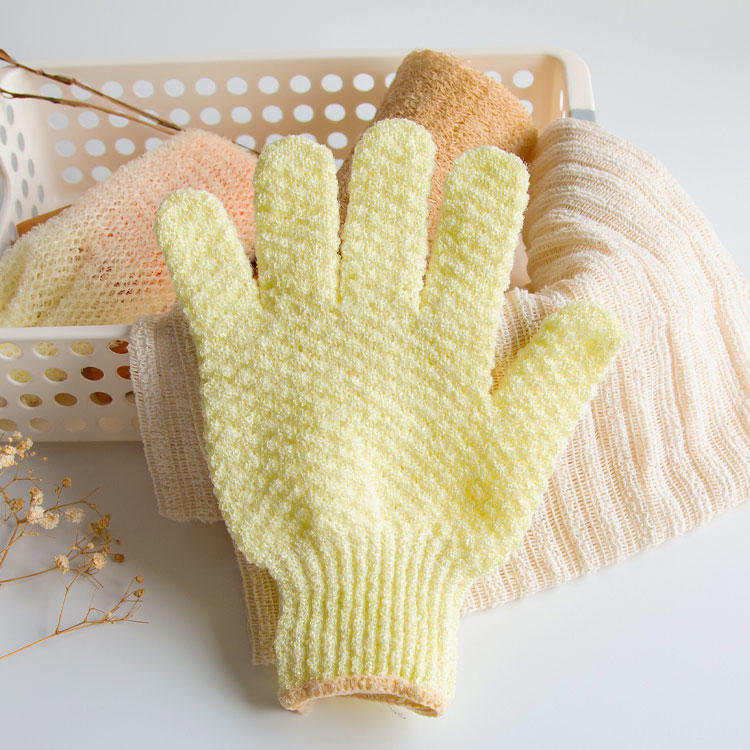 Woven texture five fingers nylon bath exfoliating glove