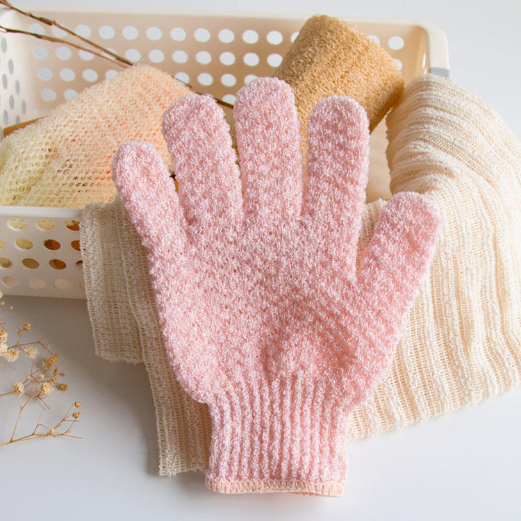 Woven texture five fingers nylon bath exfoliating glove