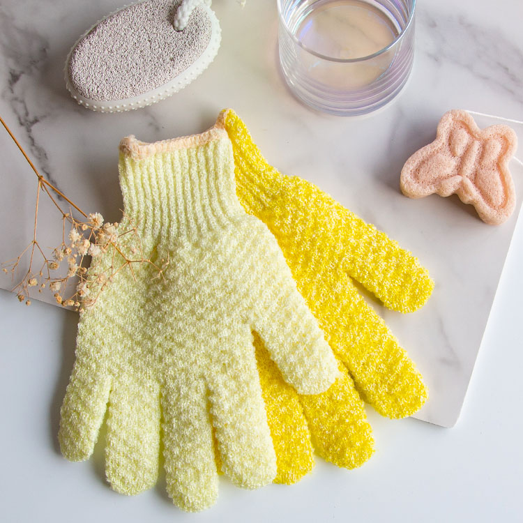 Woven texture five fingers nylon bath exfoliating glove