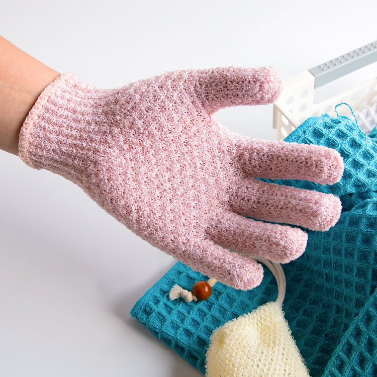 Woven texture five fingers nylon bath exfoliating glove