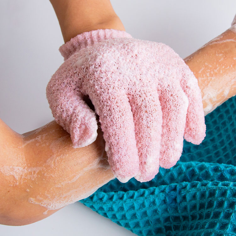 Woven texture five fingers nylon bath exfoliating glove
