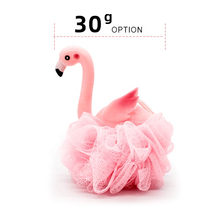 PE Mesh soft cute pink flamingo baby body exfoliating shower balls bath sponge