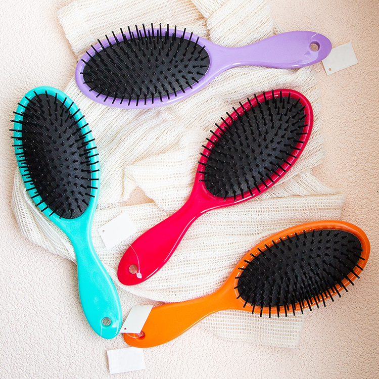 Nylon bristles plastic detangler cushion hair brush for wet or dry hairs