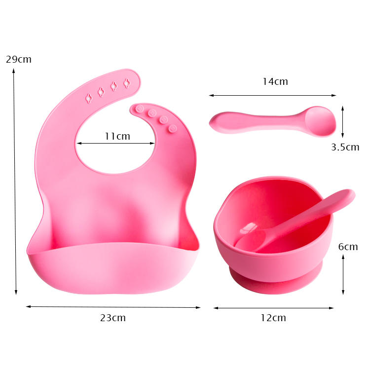 Eco-friendly waterproof adjustable portable soft silicone spoon bowl baby feeding bibs set	