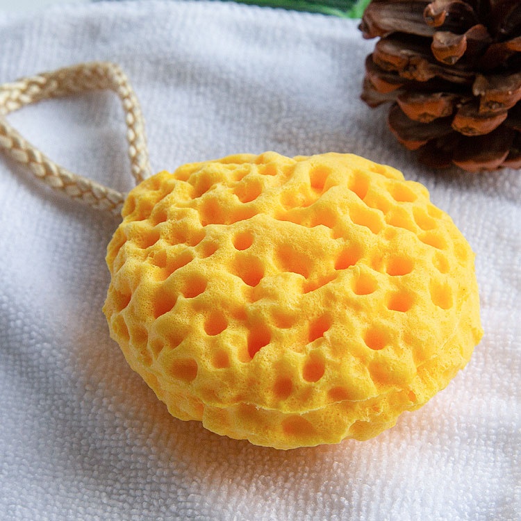 Honeycomb super soft foam loofah exfoliating body scrubber yellow bath sponge with rope