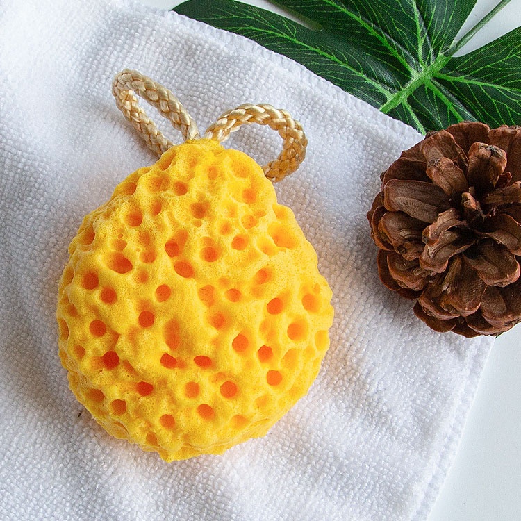 Honeycomb super soft foam loofah exfoliating body scrubber yellow bath sponge with rope
