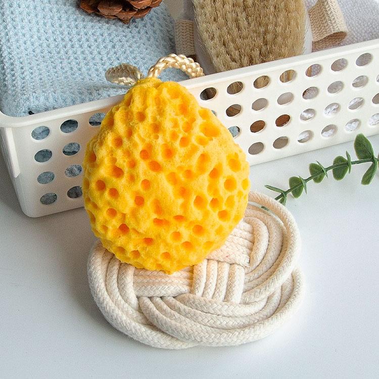 Honeycomb super soft foam loofah exfoliating body scrubber yellow bath sponge with rope