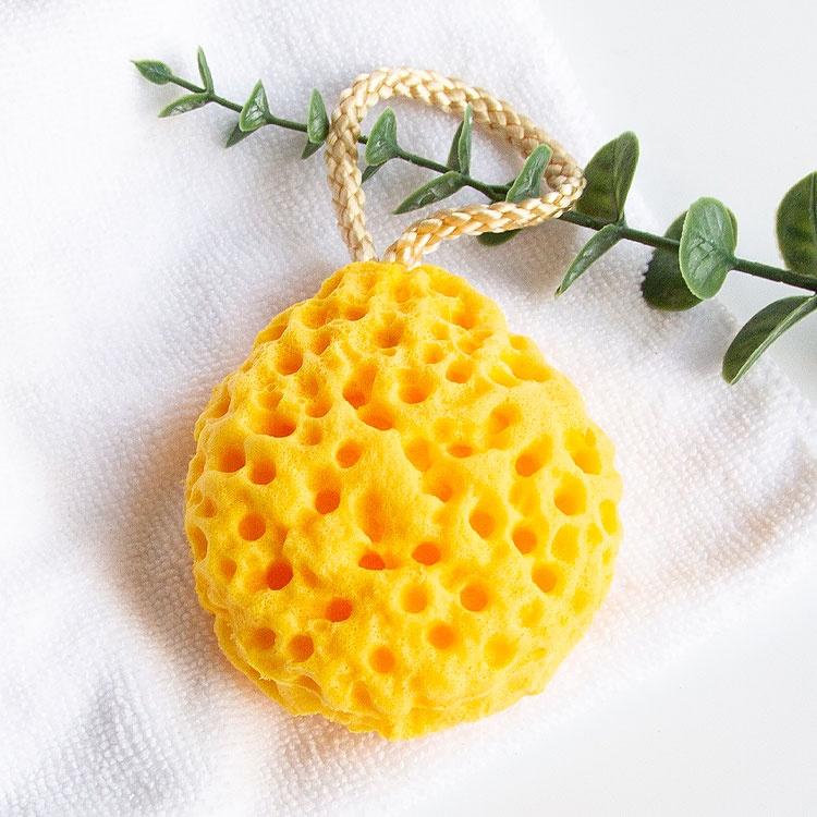 Honeycomb super soft foam loofah exfoliating body scrubber yellow bath sponge with rope