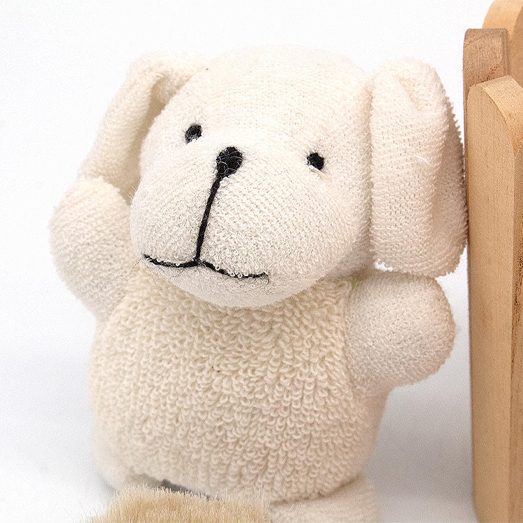 Soft wool bath brush wood hair brush cute cartoon puppy doll wood barrel bathroom bath gift sets for baby 