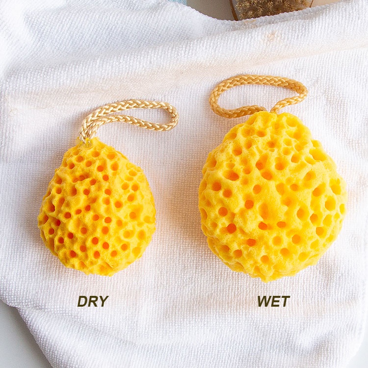 Honeycomb super soft foam loofah exfoliating body scrubber yellow bath sponge with rope