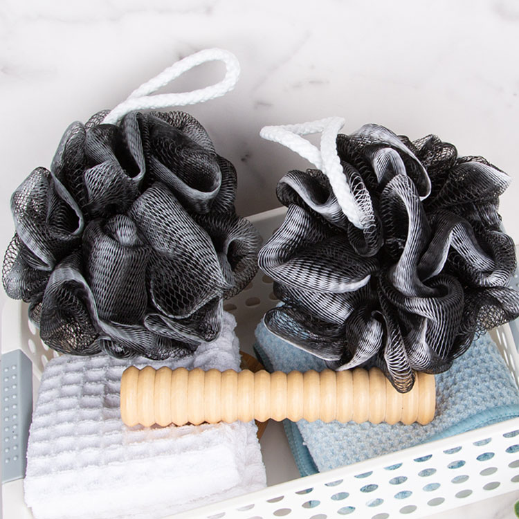 40G Blue and black loofah bath pouf sponge