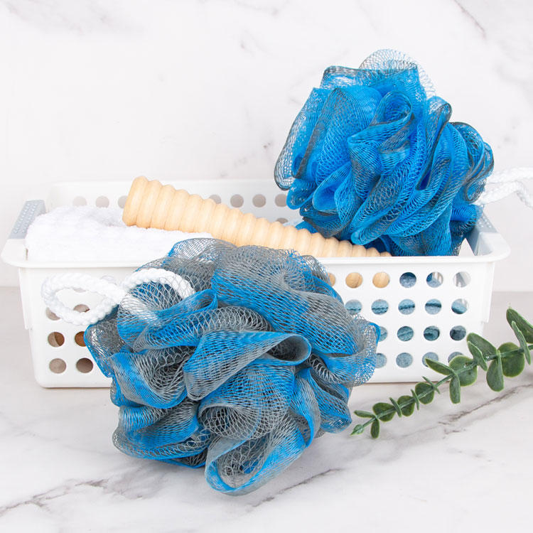 40G Blue and black loofah bath pouf sponge