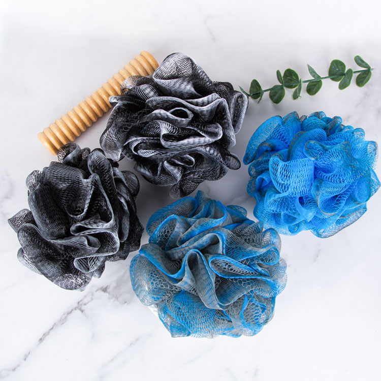 40G Blue and black loofah bath pouf sponge