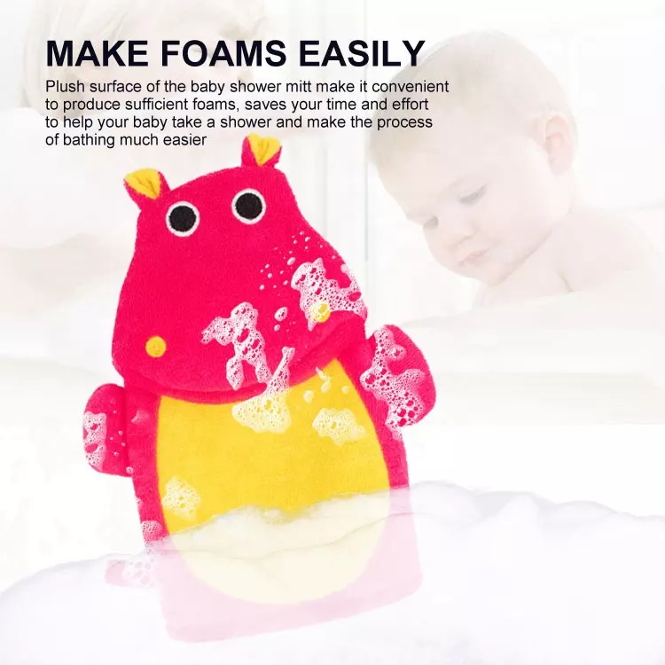 Soft terrry cloth cute cartoon hippo bath exfoliating gloves for kids body grooming 
