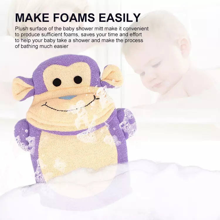 Soft cute cartoon animal mitt rich foam baby bath sponge exfoliating bath gloves 