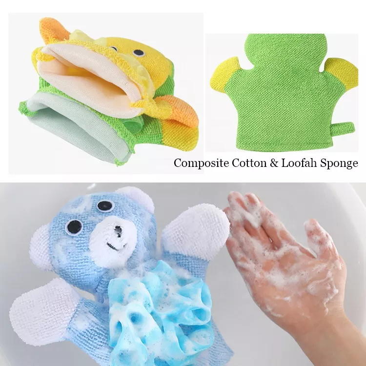 Soft cleaner exfoliating double sided body spa shower scrub cute cartoon kids bath mitt