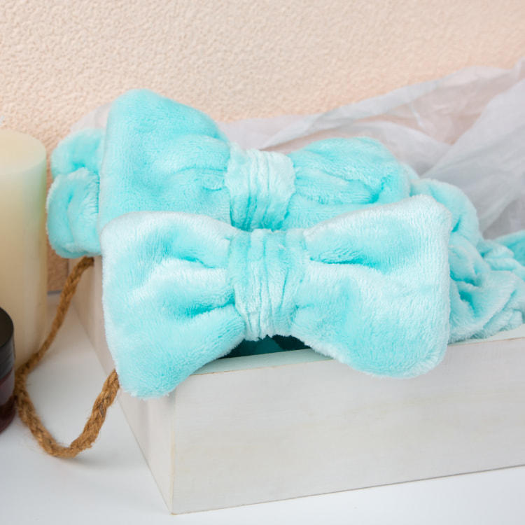 Sky blue bowknot coral fleece headband