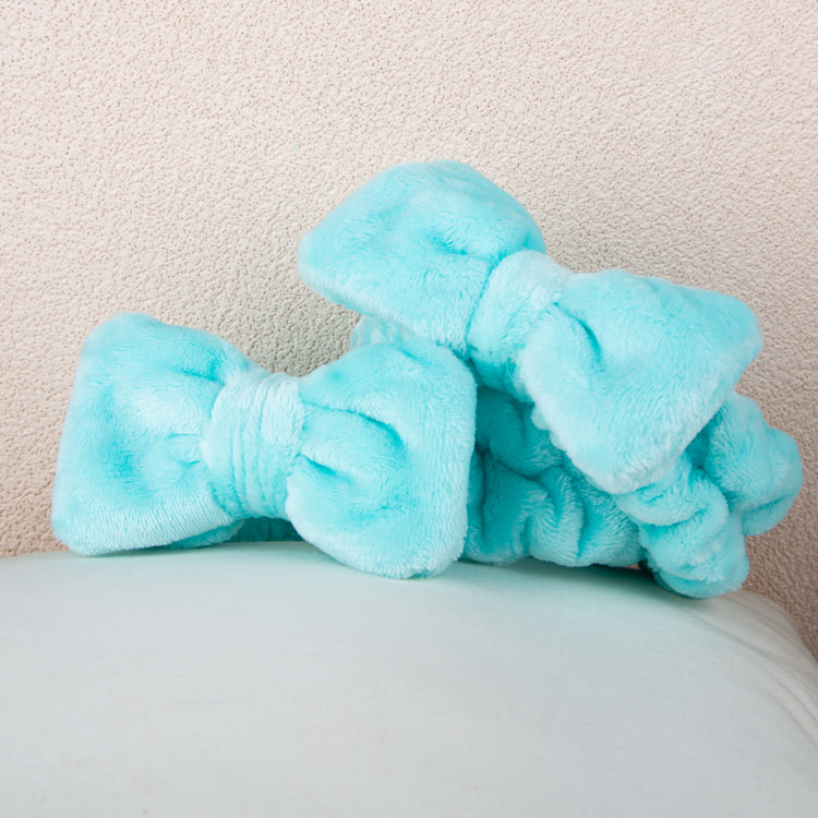 Sky blue bowknot coral fleece headband