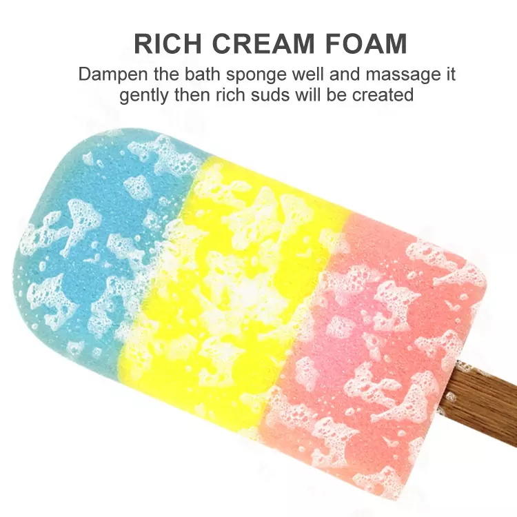 Soft rich foam body cleaning exfoliating long handle cute ice cream shower bath sponge 